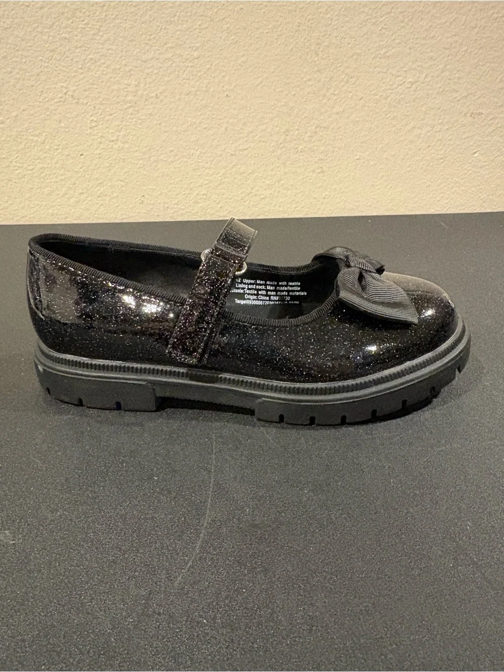 Cat & Jack Bridget Bow Mary Janes  Black Glitter Toddler Size 12 Fast Shipping